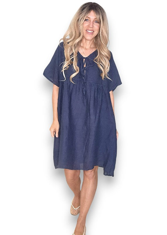 Helga May: Deux Ribbon Babydoll Dress - Navy