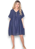 Helga May: Deux Ribbon Babydoll Dress - Navy