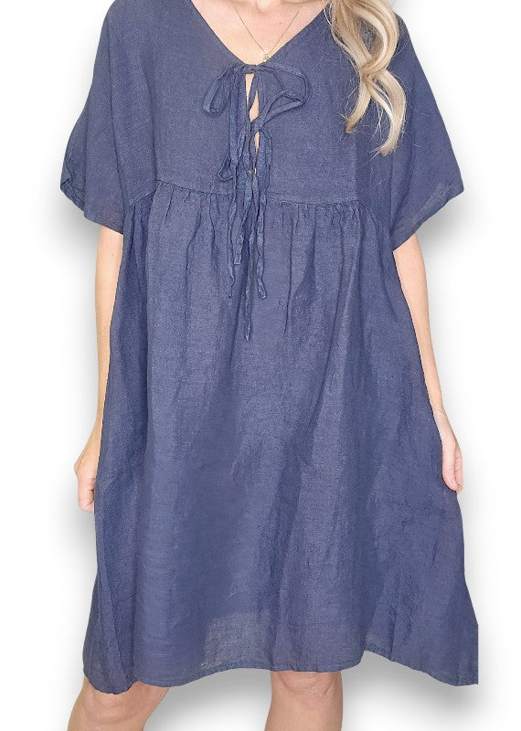 Helga May: Deux Ribbon Babydoll Dress - Navy
