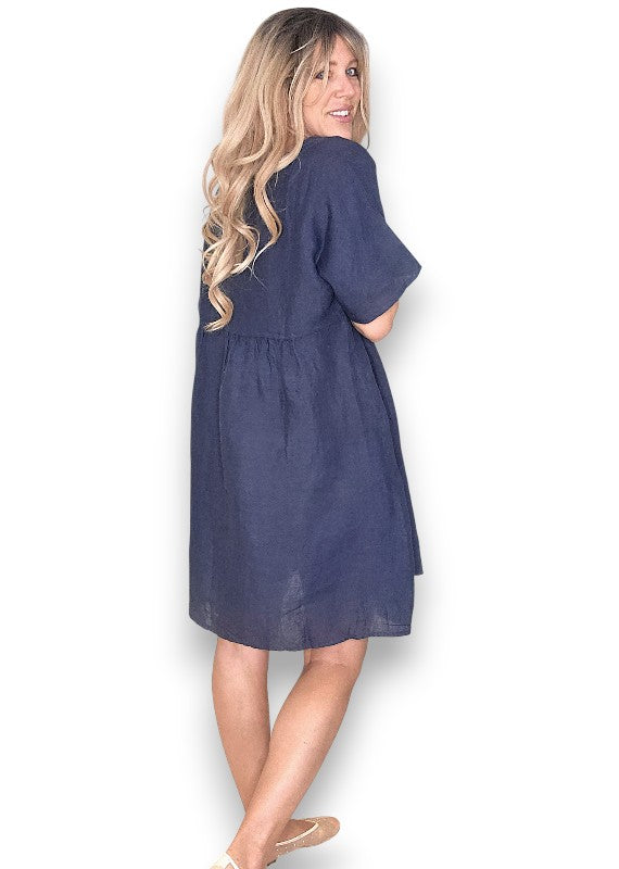 Helga May: Deux Ribbon Babydoll Dress - Navy
