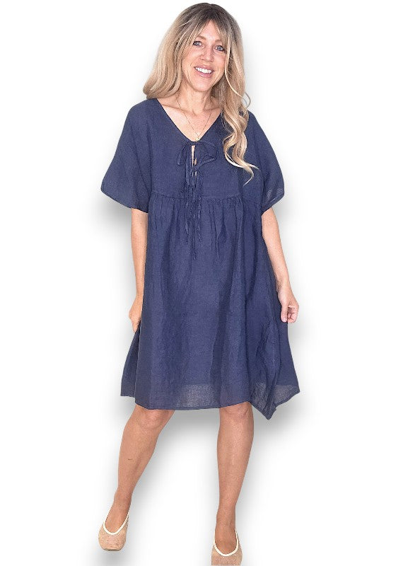Helga May: Deux Ribbon Babydoll Dress - Navy
