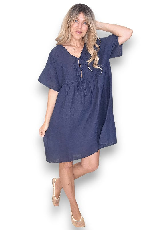 Helga May: Deux Ribbon Babydoll Dress - Navy
