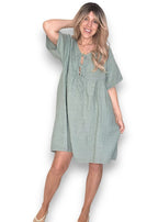 Helga May: Deux Ribbon Babydoll Dress - Forest