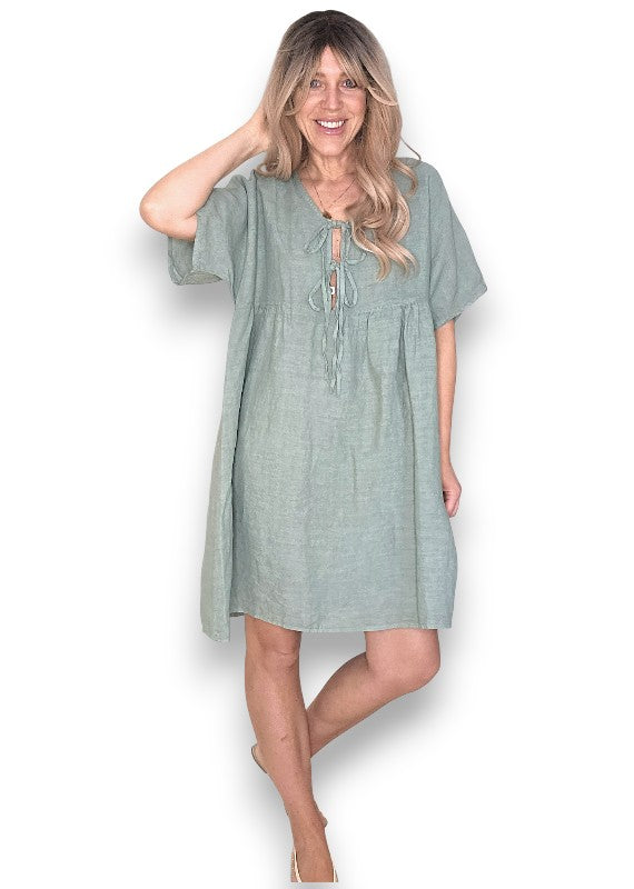 Helga May: Deux Ribbon Babydoll Dress - Forest