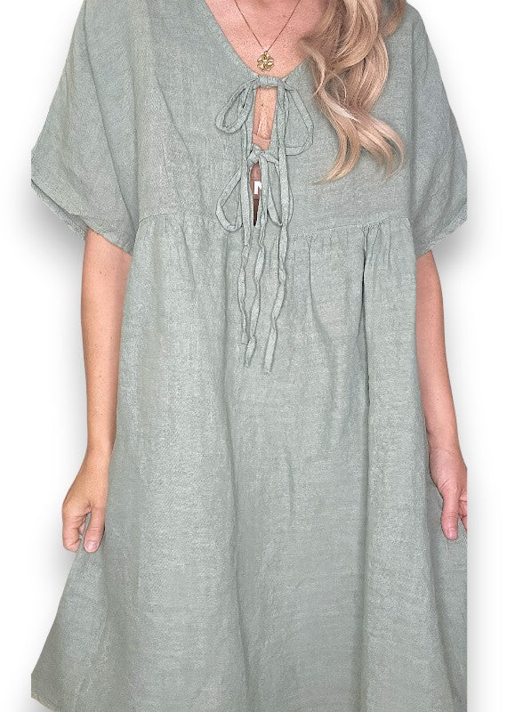 Helga May: Deux Ribbon Babydoll Dress - Forest