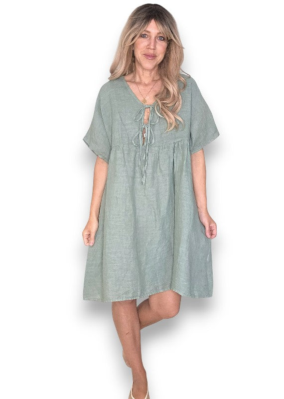 Helga May: Deux Ribbon Babydoll Dress - Forest