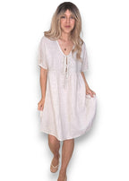Helga May: Deux Ribbon Babydoll Dress - Beige