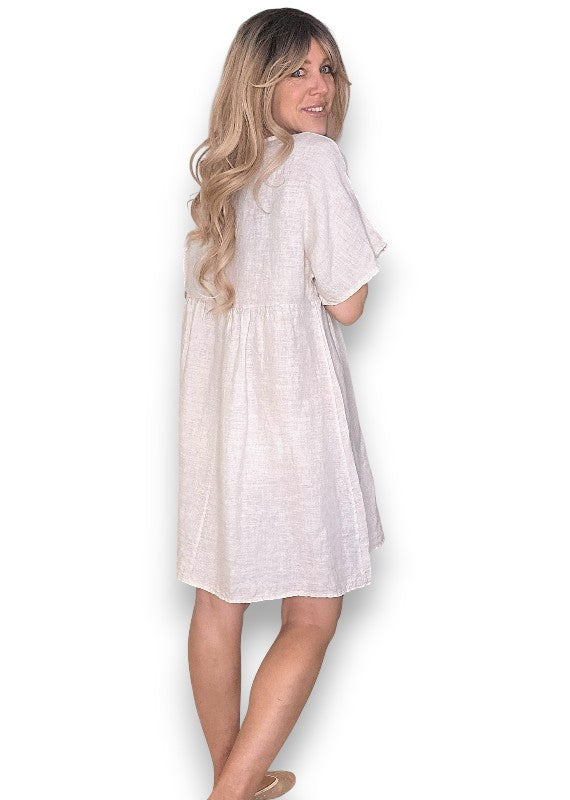 Helga May: Deux Ribbon Babydoll Dress - Beige