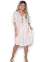 Helga May: Deux Ribbon Babydoll Dress - Beige