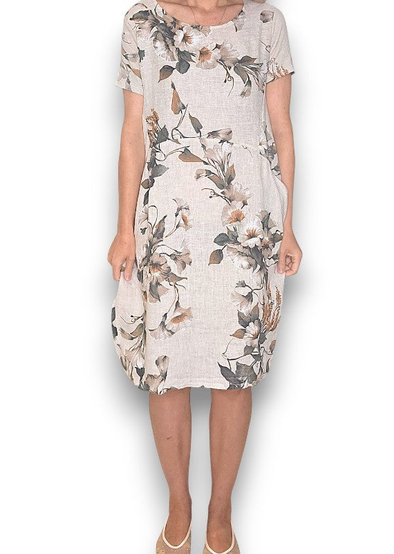 Sized Helga May Jungle Dress: Trumpet Flower - Beige