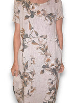 Sized Helga May Jungle Dress: Trumpet Flower - Beige
