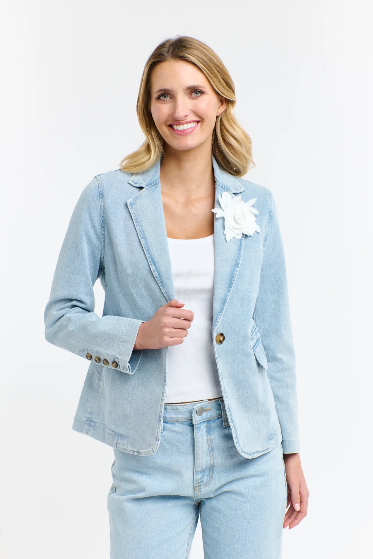 Denim Blazer & Brooch