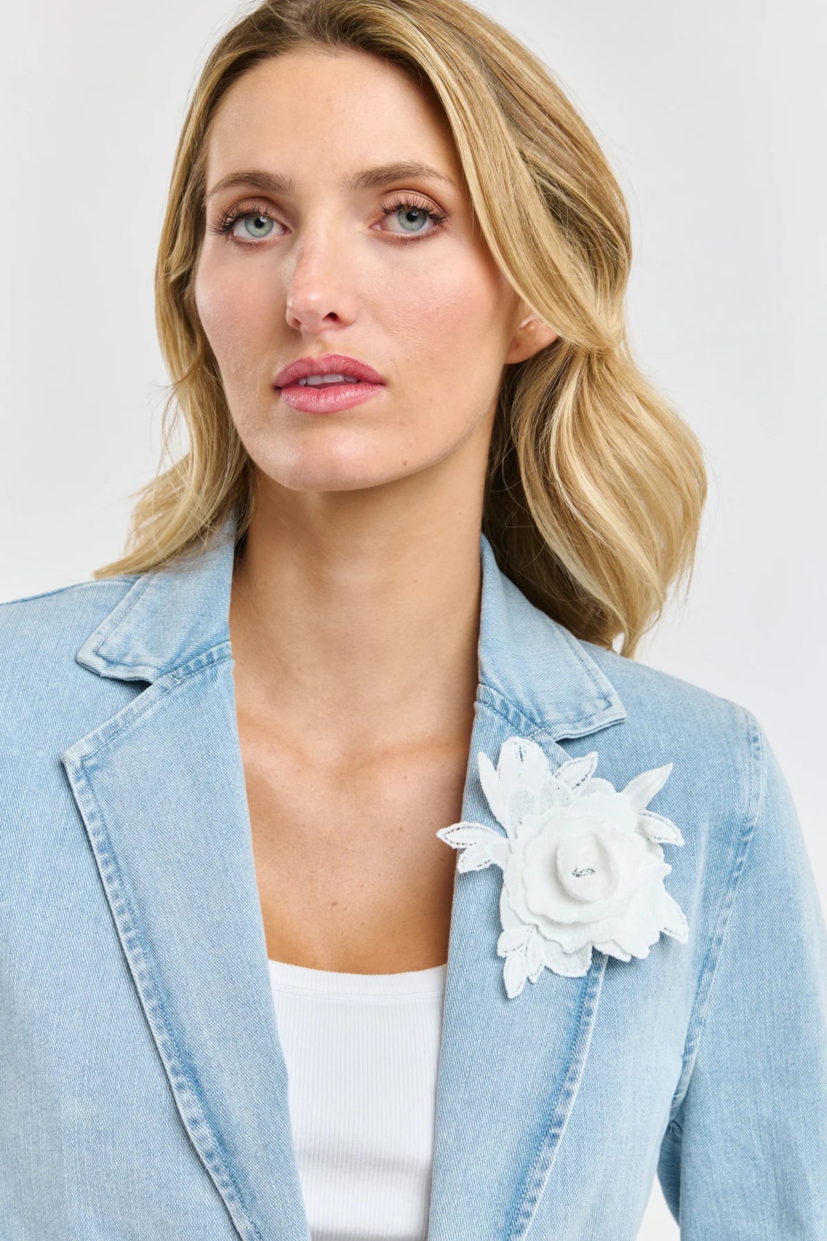 Denim Blazer & Brooch