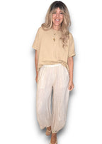 Helga May: Mini Button Linen Pants - Beige