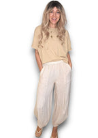Helga May: Mini Button Linen Pants - Beige