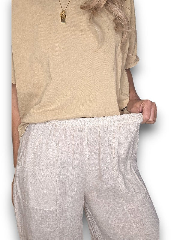 Helga May: Mini Button Linen Pants - Beige