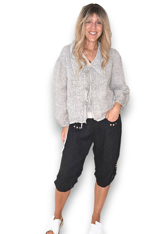 Helga May: Linen Capri Pants - Black