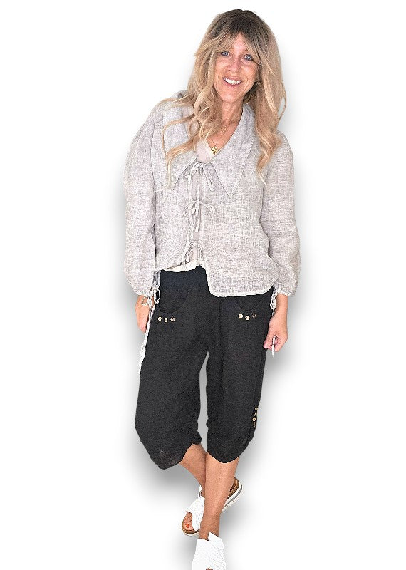 Helga May: Linen Capri Pants - Black