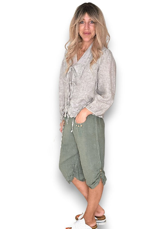 Helga May: Linen Capri Pants - Forest