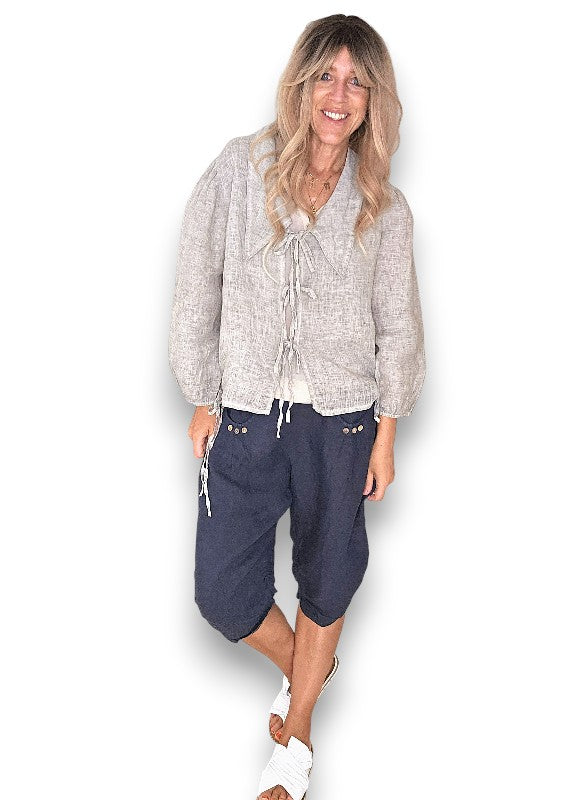 Helga May: Linen Capri Pants - Navy