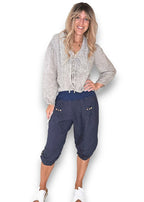 Helga May: Linen Capri Pants - Navy