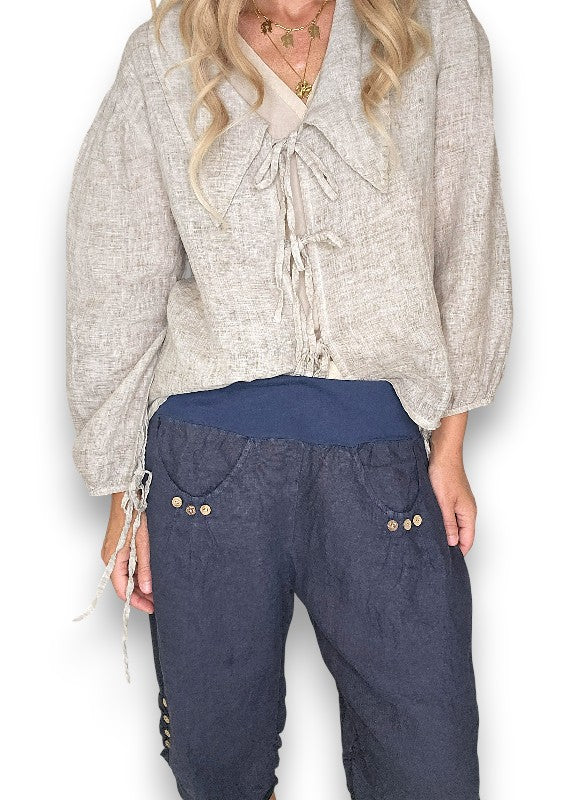 Helga May: Linen Capri Pants - Navy