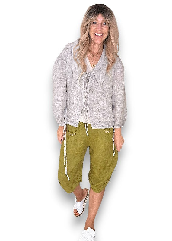 Helga May: Linen Capri Pants - Olive