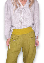Helga May: Linen Capri Pants - Olive