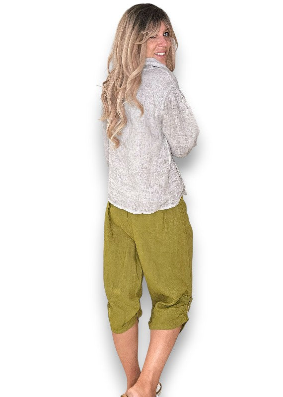 Helga May: Linen Capri Pants - Olive