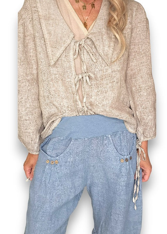 Helga May: Linen Capri Pants - Petrol