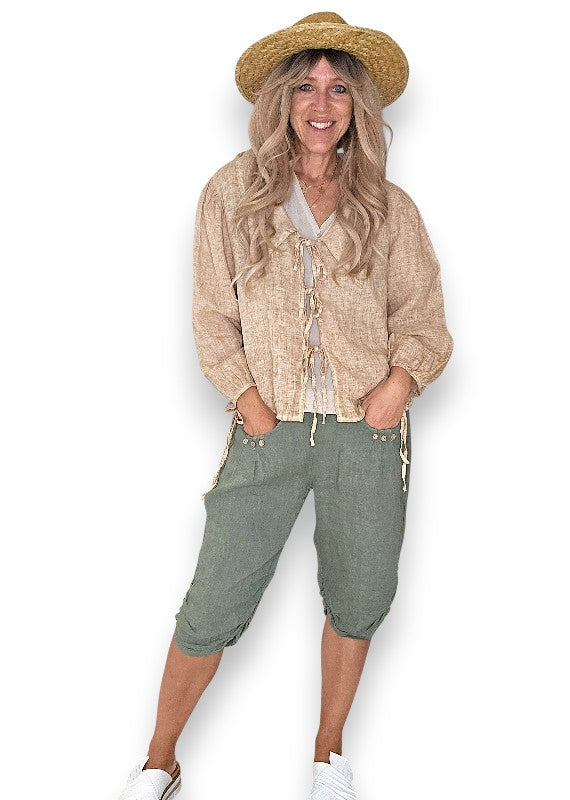 Helga May: Linen Dollhouse Top - Washed Caramel