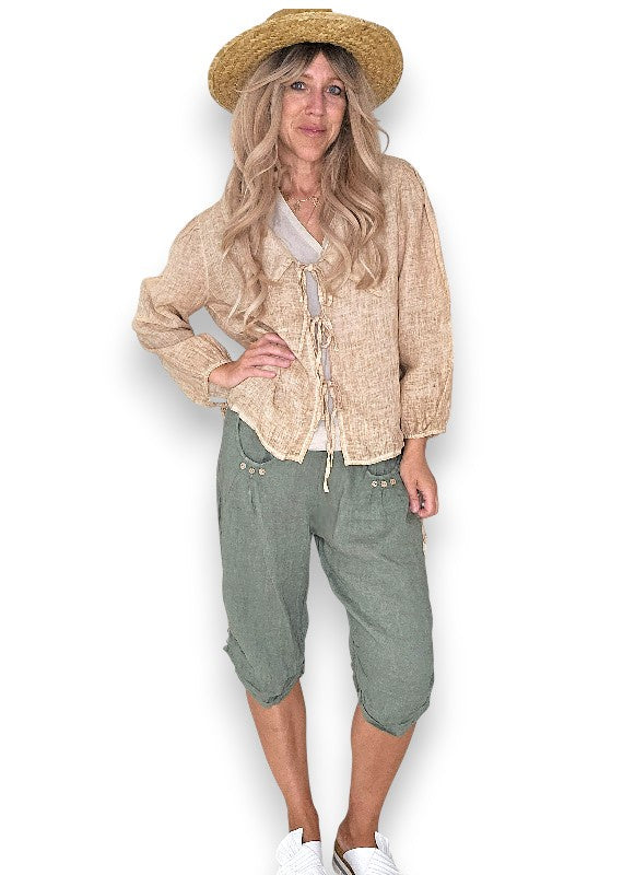Helga May: Linen Dollhouse Top - Washed Caramel