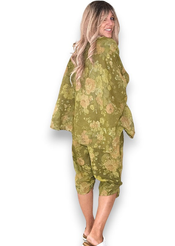 Helga May: Scarlett Rose Linen Capri Pants - Olive