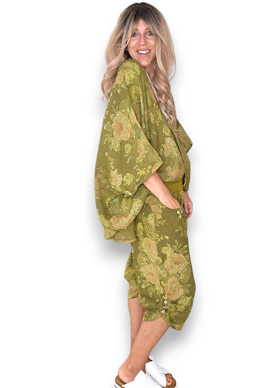 Helga May: Scarlett Rose Linen Capri Pants - Olive