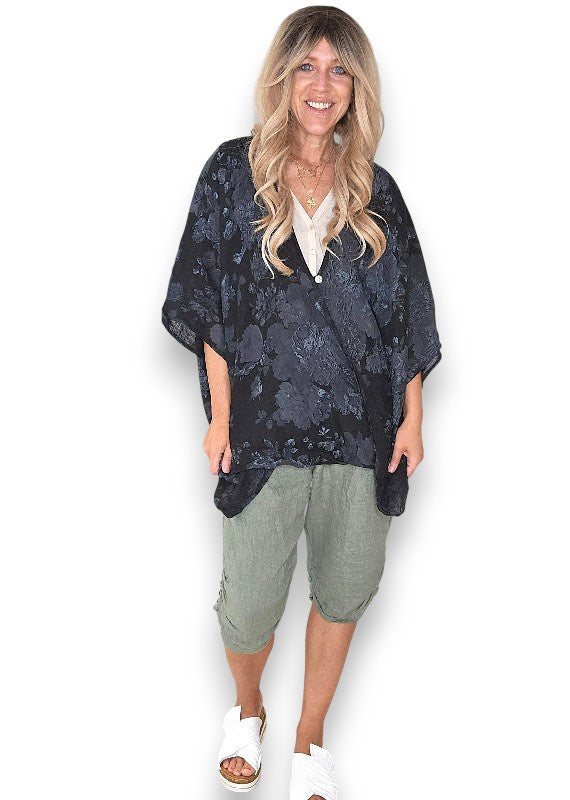 Helga May: Scarlett Rose Linen Hemmingway Wrap - Black