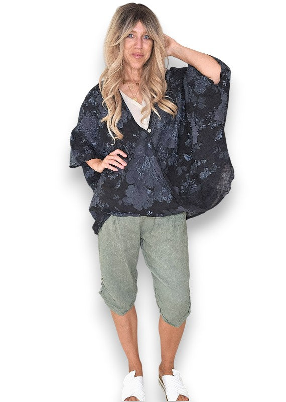 Helga May: Scarlett Rose Linen Hemmingway Wrap - Black