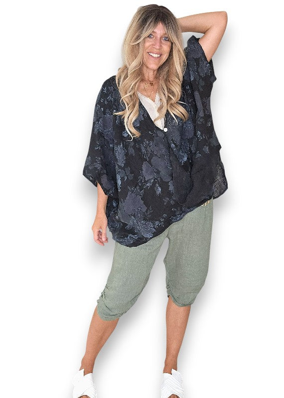 Helga May: Scarlett Rose Linen Hemmingway Wrap - Black