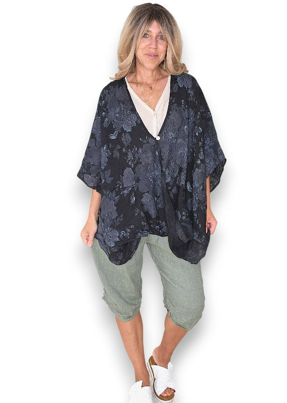 Helga May: Scarlett Rose Linen Hemmingway Wrap - Black