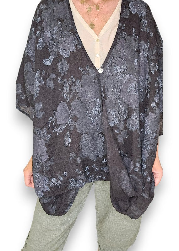 Helga May: Scarlett Rose Linen Hemmingway Wrap - Black