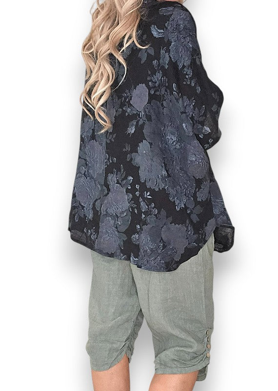 Helga May: Scarlett Rose Linen Hemmingway Wrap - Black