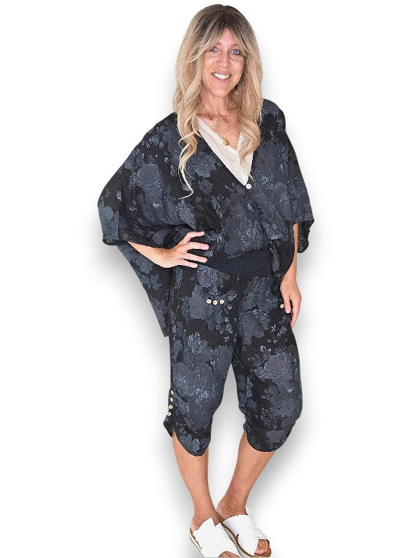 Helga May: Scarlett Rose Linen Hemmingway Wrap - Black