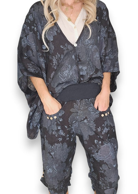 Helga May: Scarlett Rose Linen Hemmingway Wrap - Black