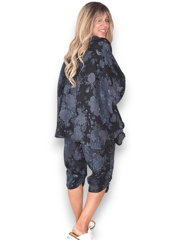 Helga May: Scarlett Rose Linen Hemmingway Wrap - Black