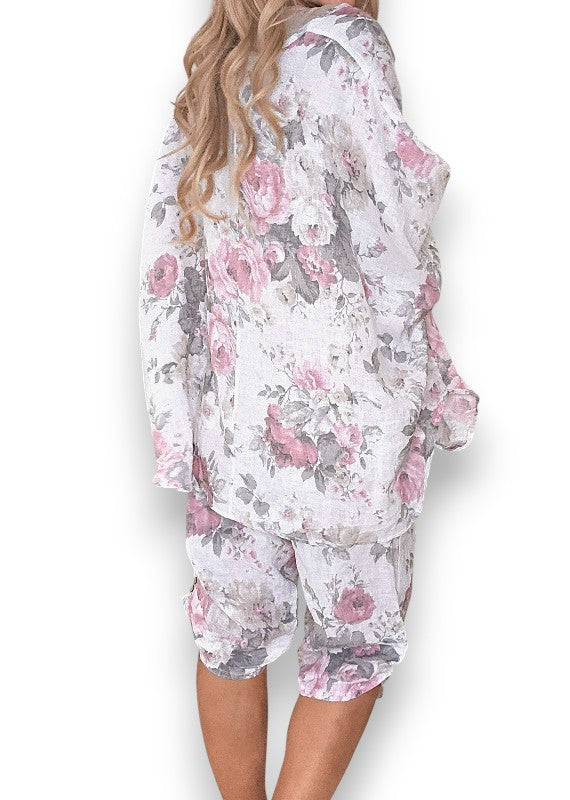 Helga May: Scarlett Rose Linen Capri Pants - White