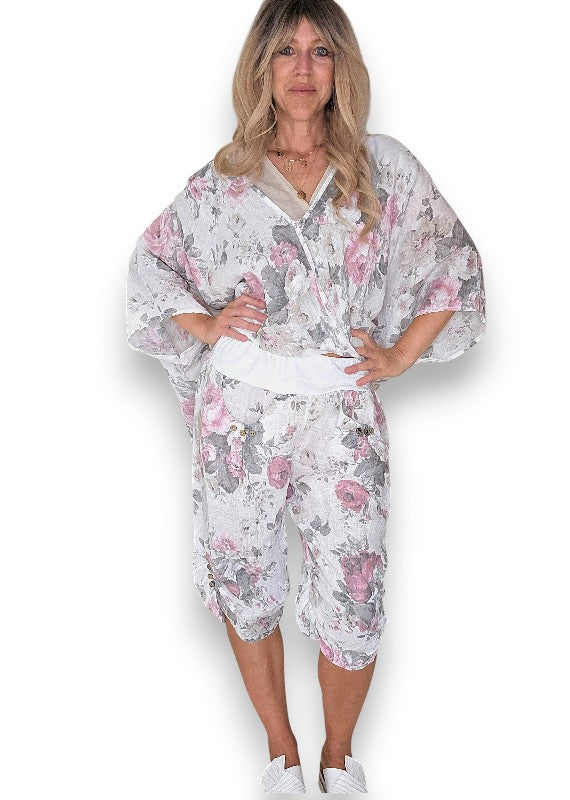 Helga May: Scarlett Rose Linen Capri Pants - White