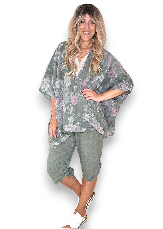 Helga May: Scarlett Rose Linen Hemmingway Wrap - Forest