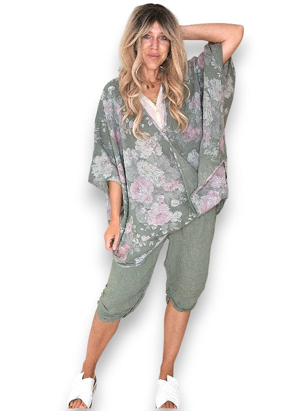 Helga May: Scarlett Rose Linen Hemmingway Wrap - Forest