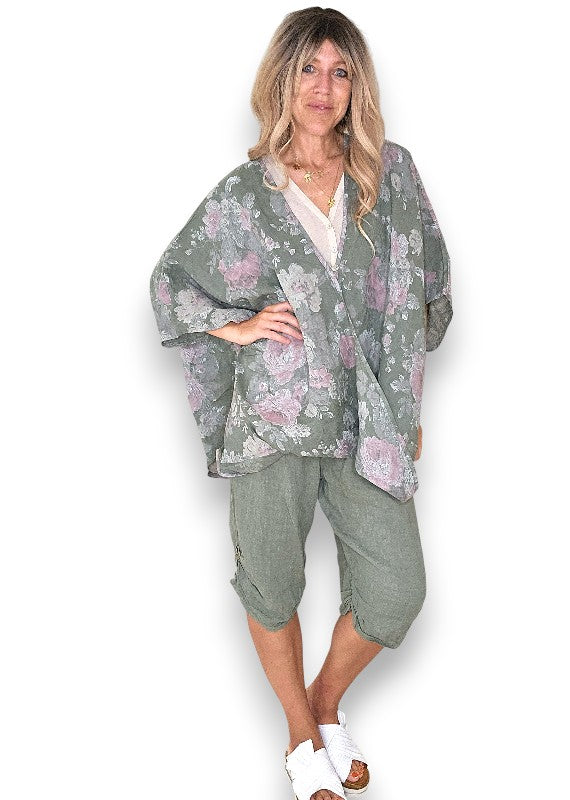 Helga May: Scarlett Rose Linen Hemmingway Wrap - Forest