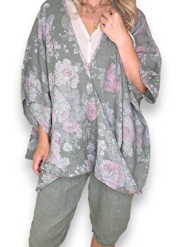 Helga May: Scarlett Rose Linen Hemmingway Wrap - Forest