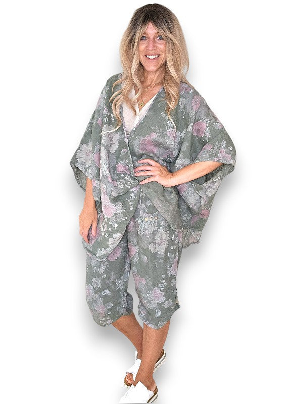 Helga May: Scarlett Rose Linen Capri Pants - Forest